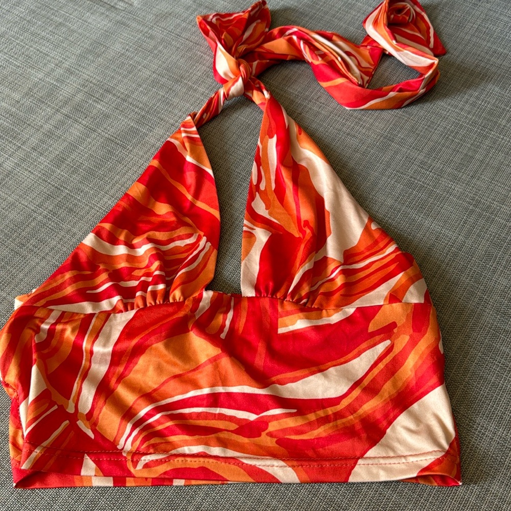 Orange and white halter top
